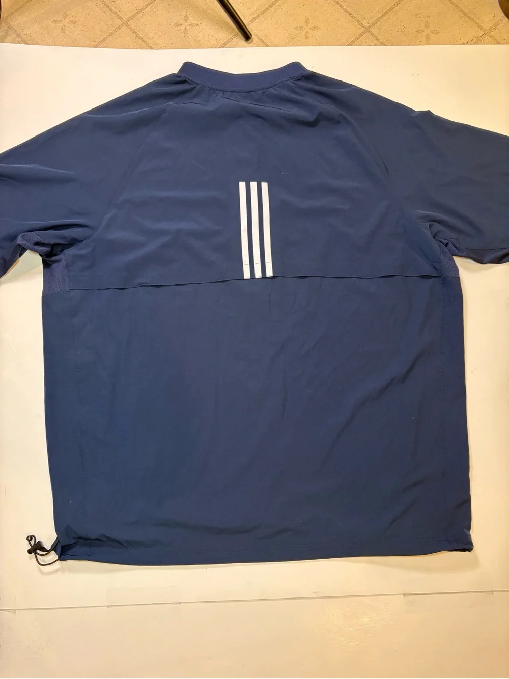 adidas Navy Short-Sleeve Half-Zip Pullover with White Piping